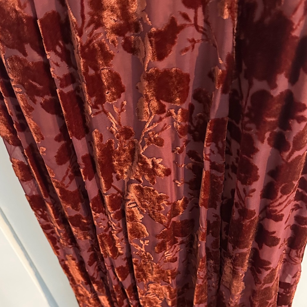 Women's Burgundy Floral Velvet Maxi Dress - Picture 6 of 6